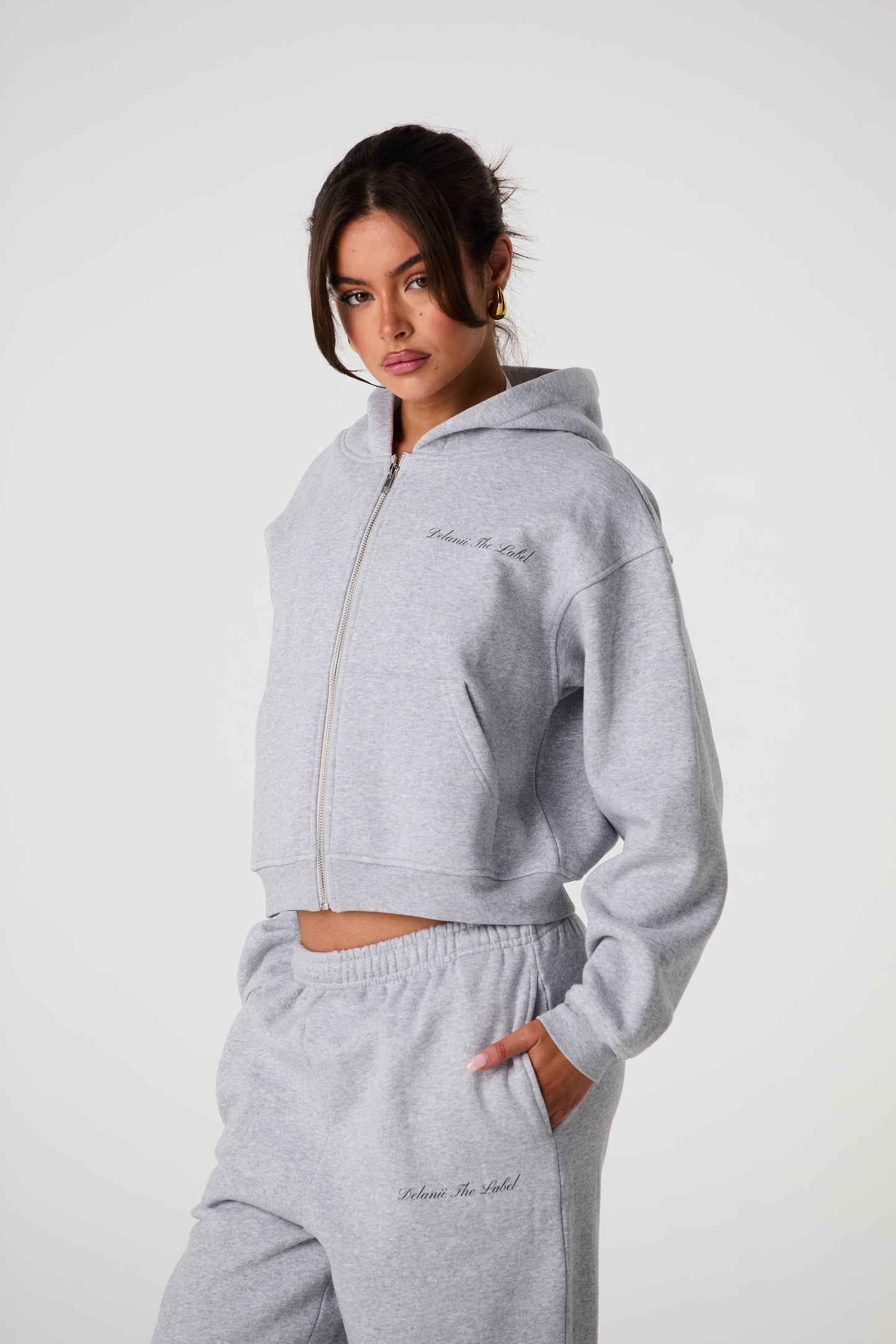 Zip Up Cropped Hoodie - Grey