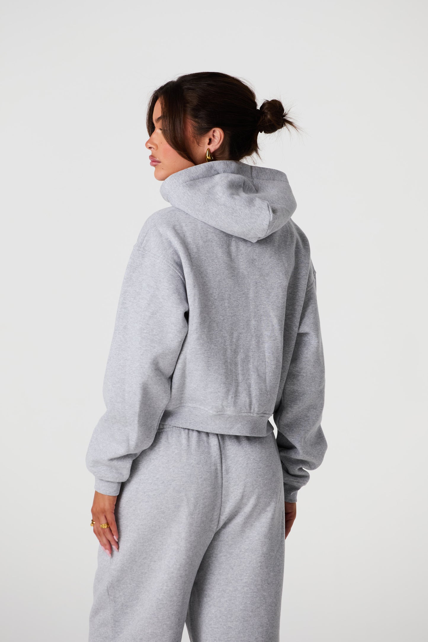 Zip Up Cropped Hoodie - Grey