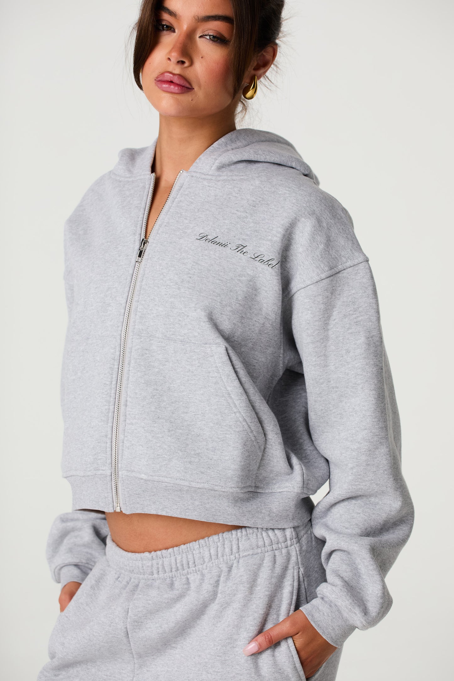 Zip Up Cropped Hoodie - Grey